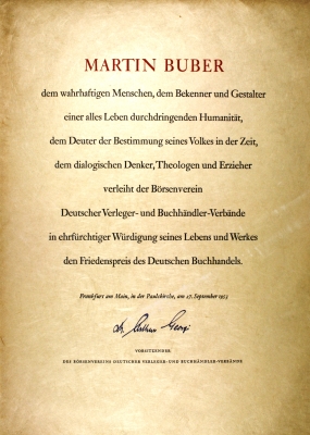 Urkunde des Friedenspreises an Buber