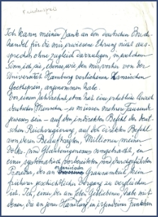 Erste Seite des handschriftlichen Redemanuskripts von Martin Buber "Das echte Gespräch und die Möglichkeit des Friedens"